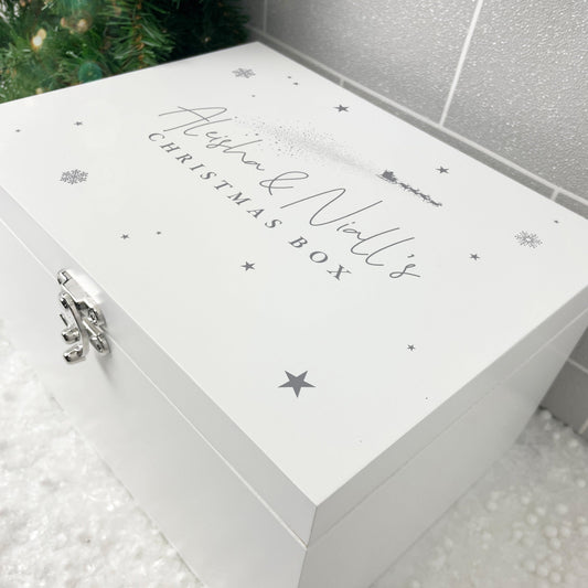 Personalised White Wooden Couples Christmas Eve Box - 3 Sizes