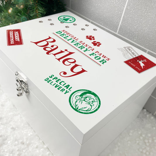 Personalised White Wooden North Pole Stamp Pet Christmas Eve Box - 3 Sizes