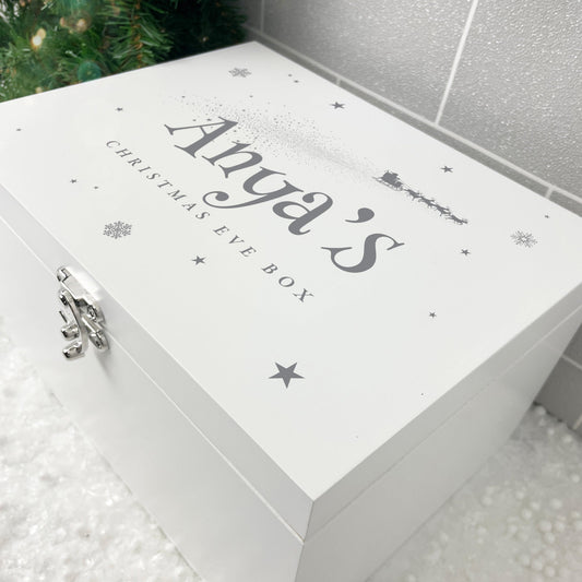 Personalised White Wooden Santa Sleigh Christmas Eve Box - 3 Sizes
