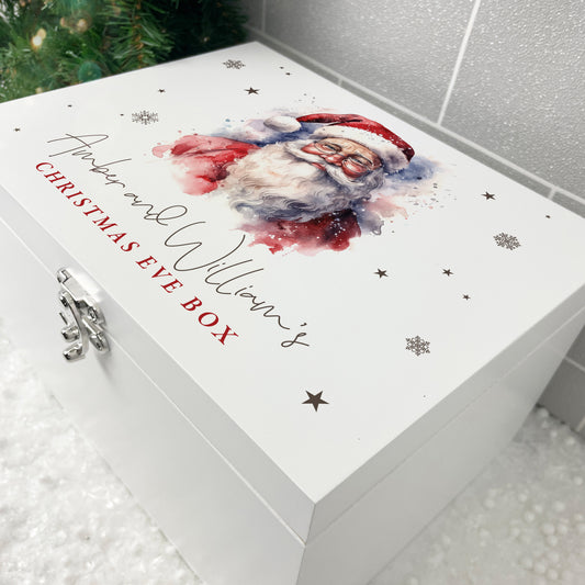 Personalised White Wooden Traditional Santa Christmas Eve Box - 3 Sizes