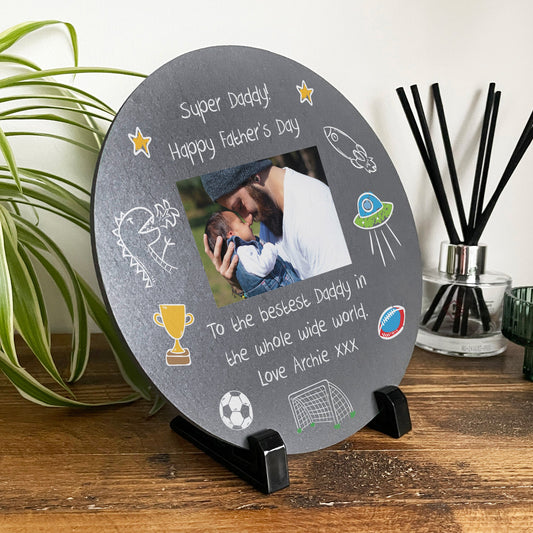 Personalised 'Our Adventures' From the Kids/Grandkids Circular Slate With Stand 20cm