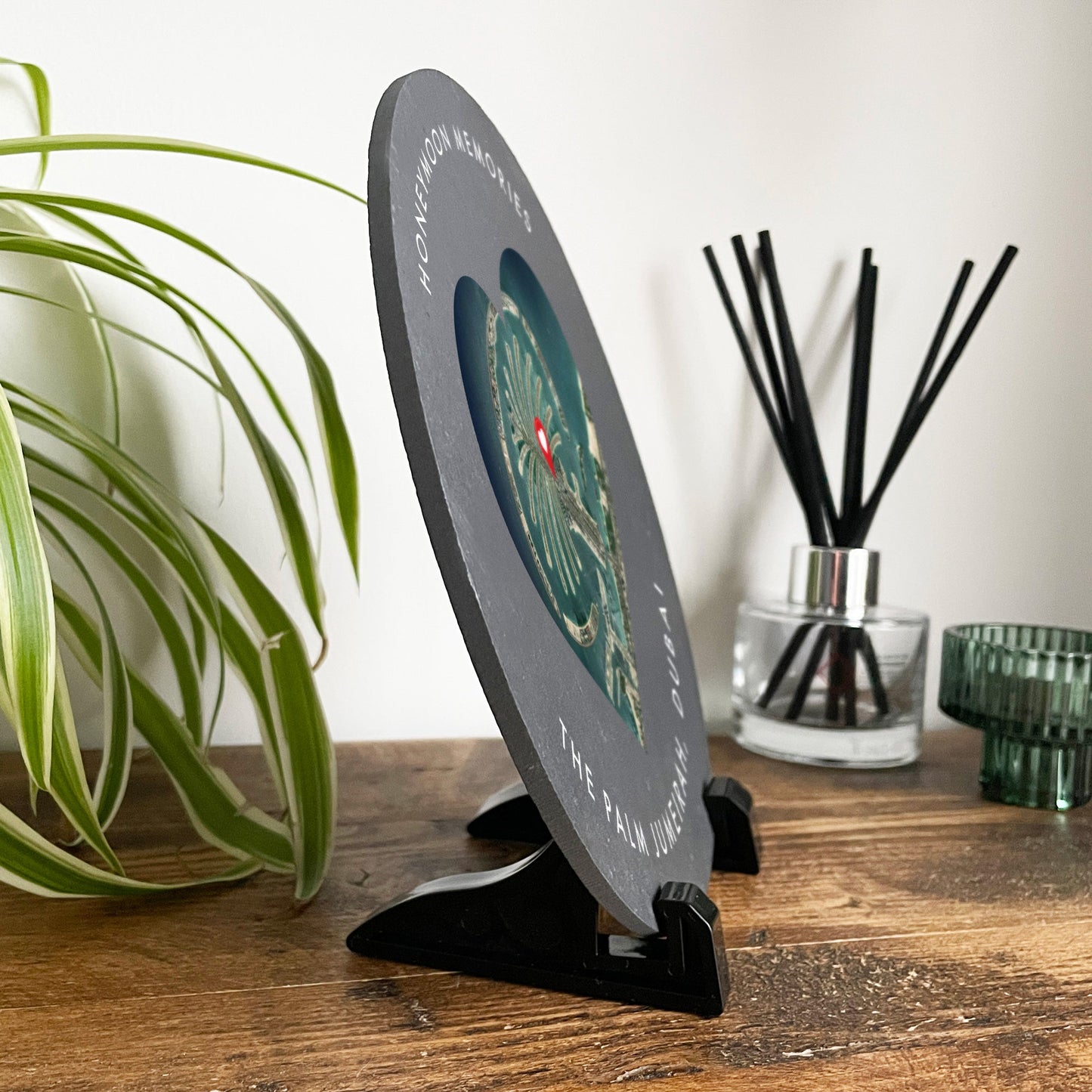 Personalised Heart Map Location Circular Slate Plaque With Stand 20cm