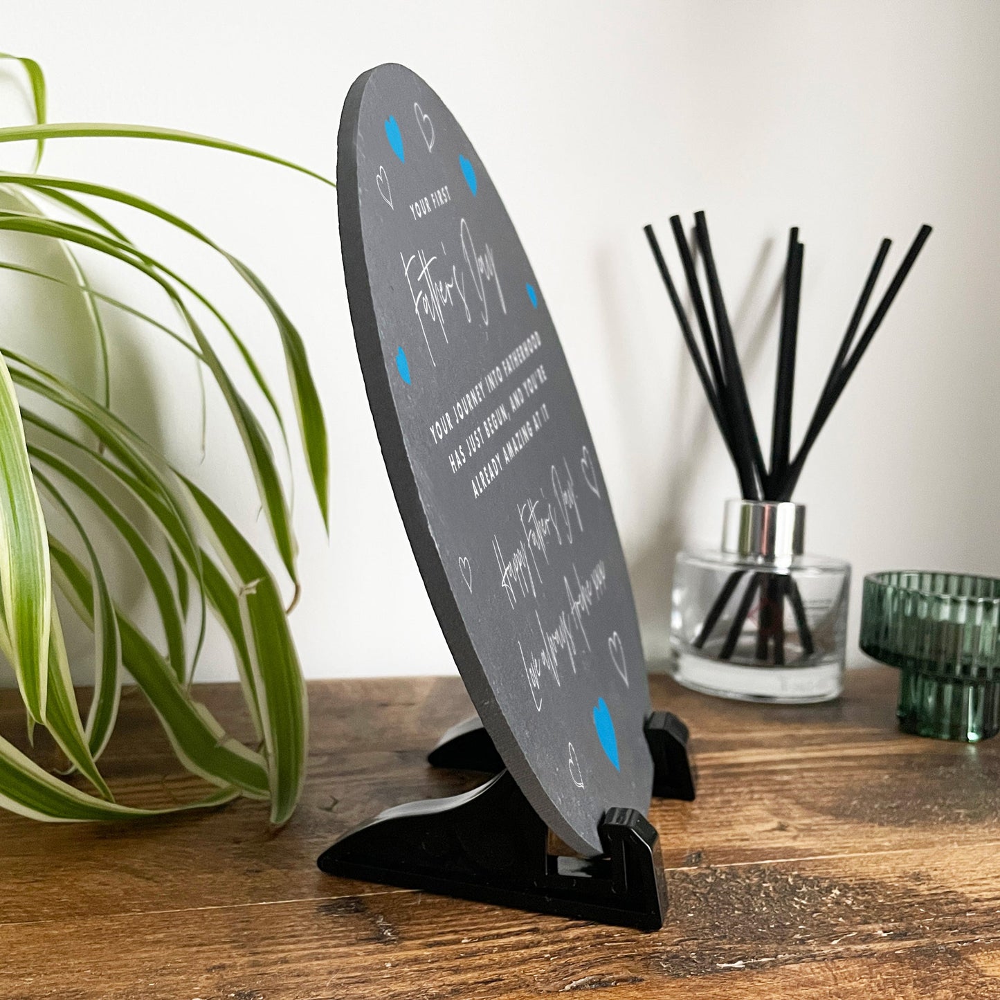 Personalised First Father's Day Circular Slate With Stand 20cm