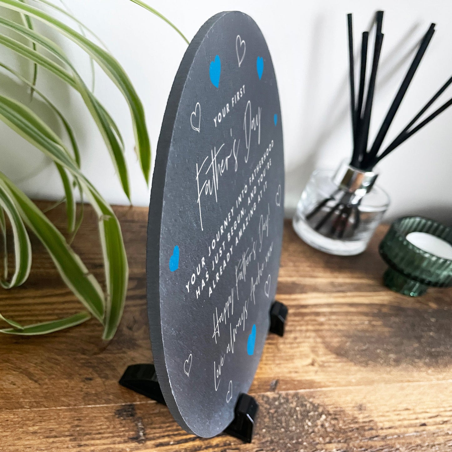 Personalised First Father's Day Circular Slate With Stand 20cm