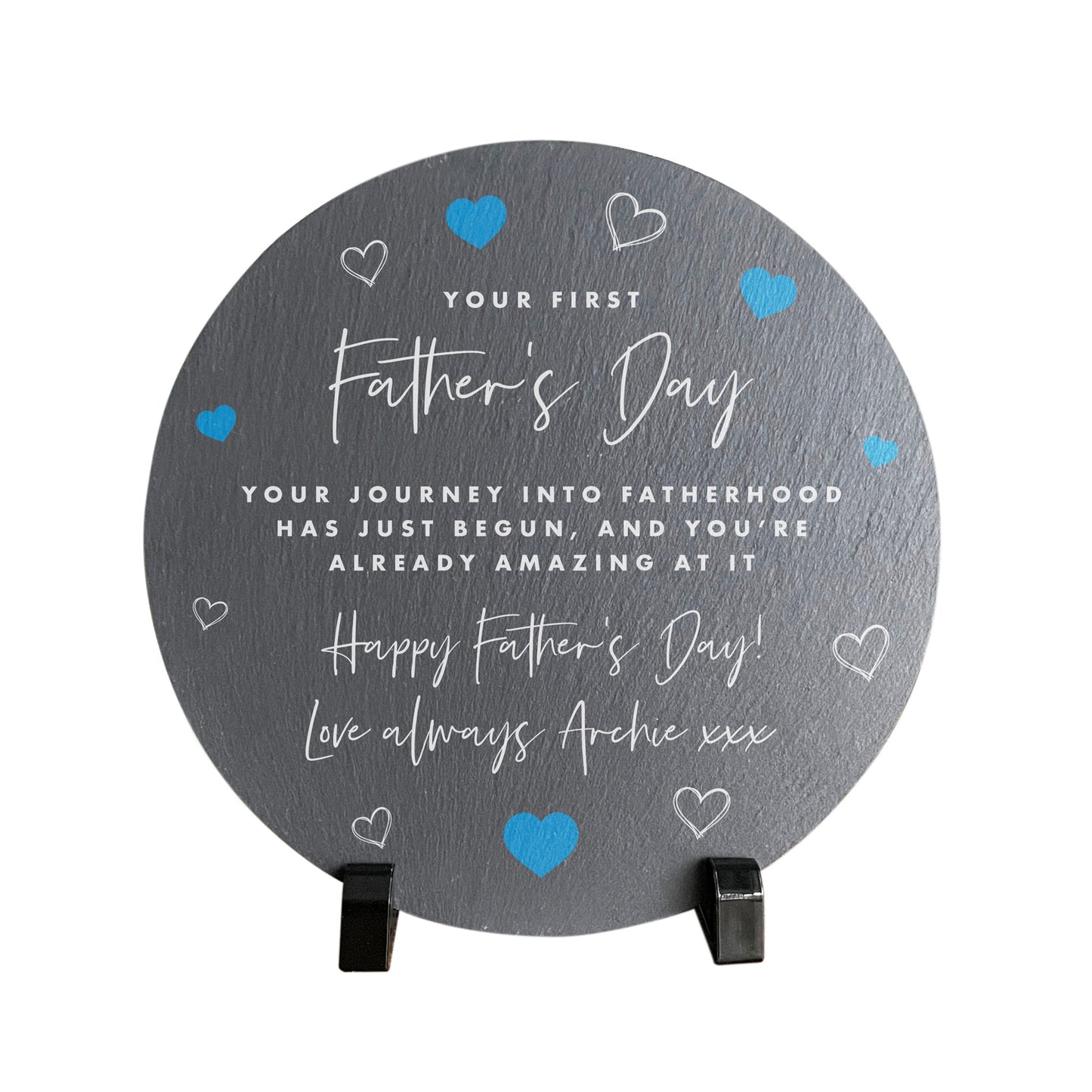 Personalised First Father's Day Circular Slate With Stand 20cm