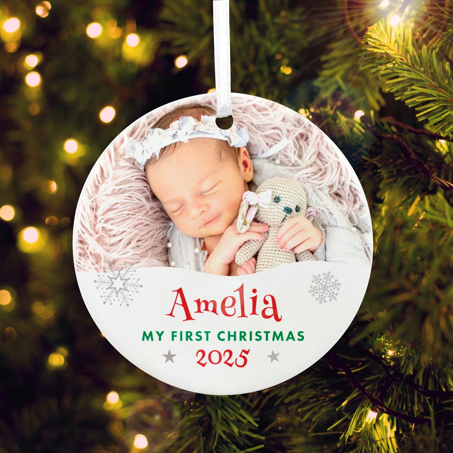 My First Christmas Photo Ceramic Disc Hanging Decoration + Gift Box