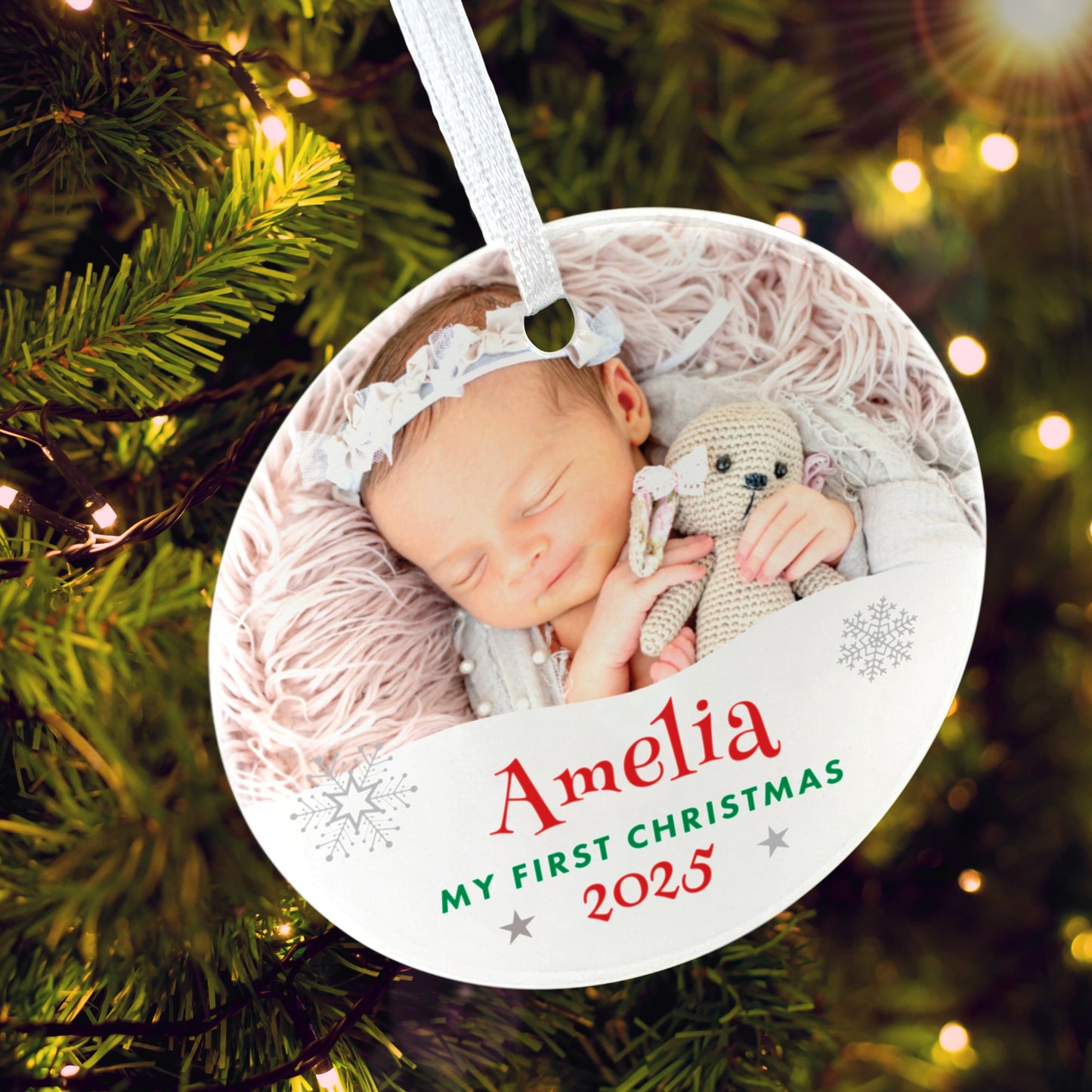 My First Christmas Photo Ceramic Disc Hanging Decoration + Gift Box