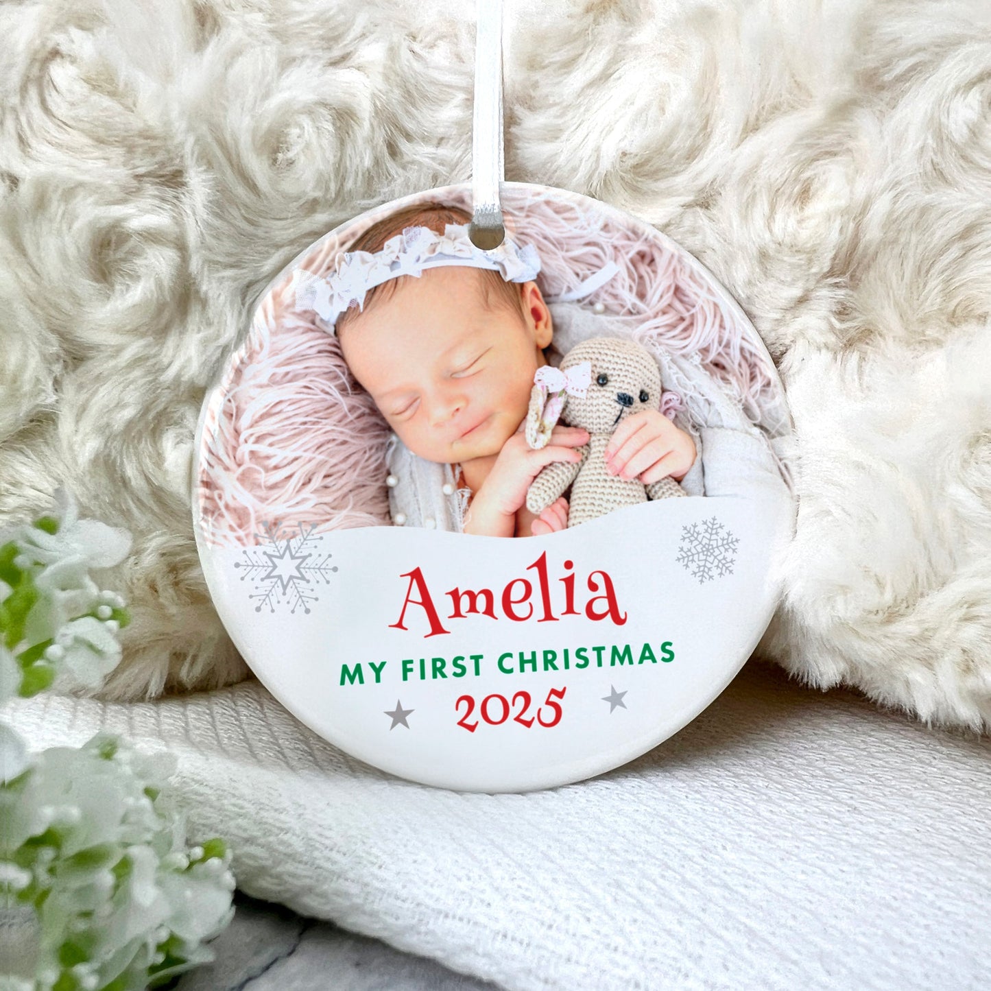 My First Christmas Photo Ceramic Disc Hanging Decoration + Gift Box