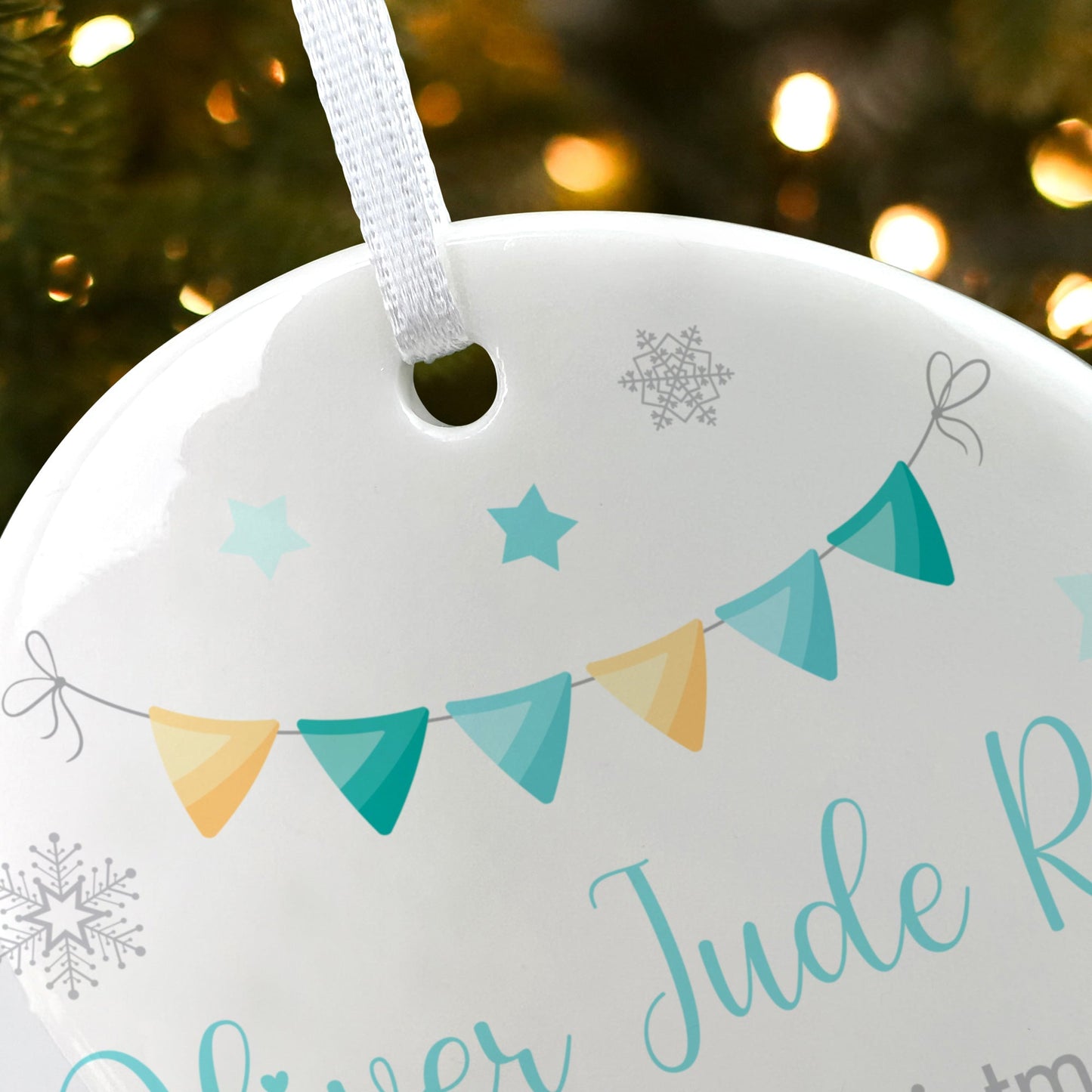 My First Christmas Baby Boy Garland Ceramic Disc Hanging Decoration + Gift Box