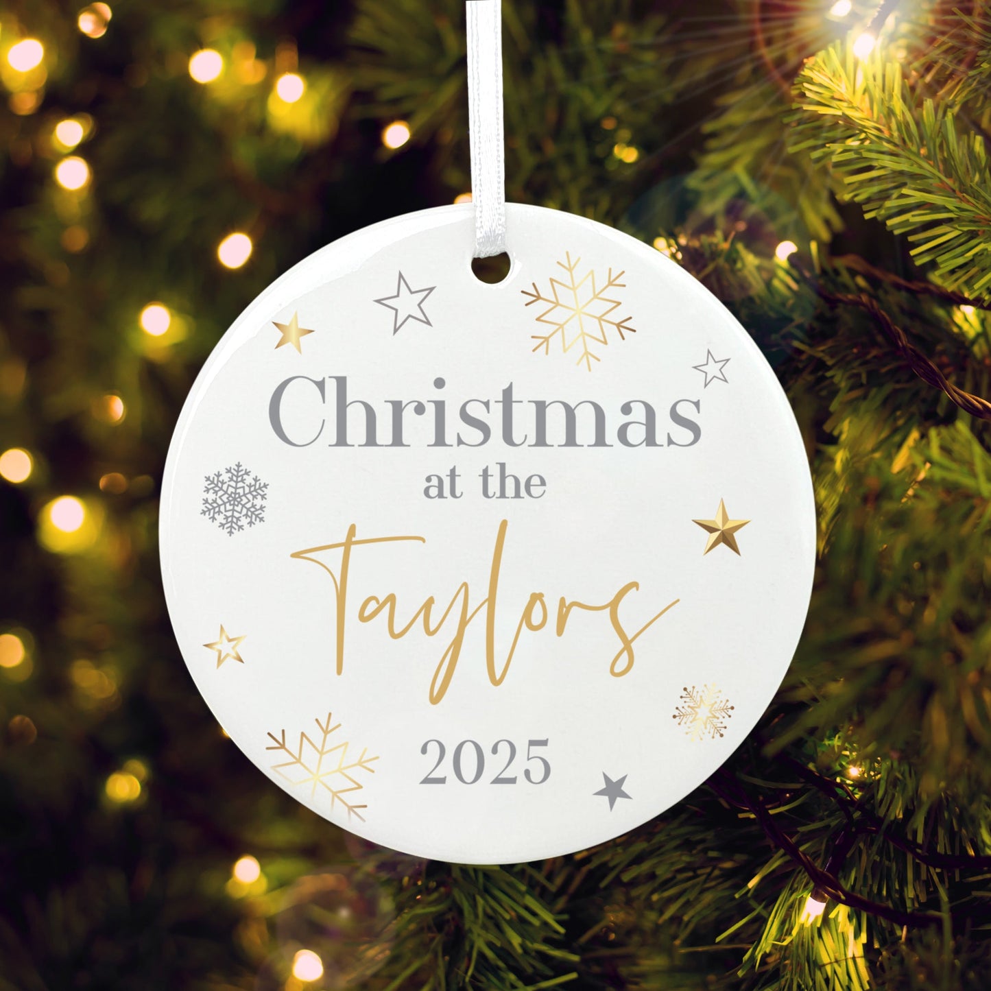Family Christmas Ceramic Disc Hanging Decoration + Gift Box