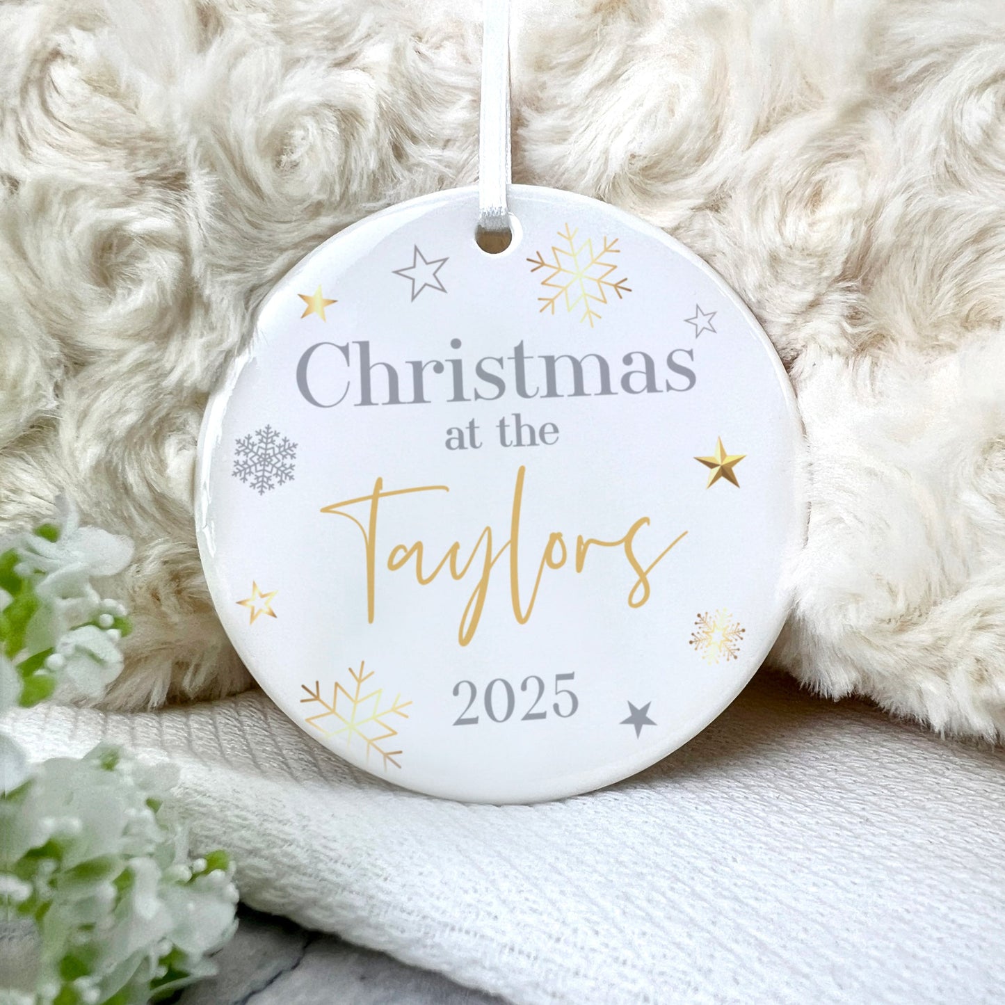 Family Christmas Ceramic Disc Hanging Decoration + Gift Box