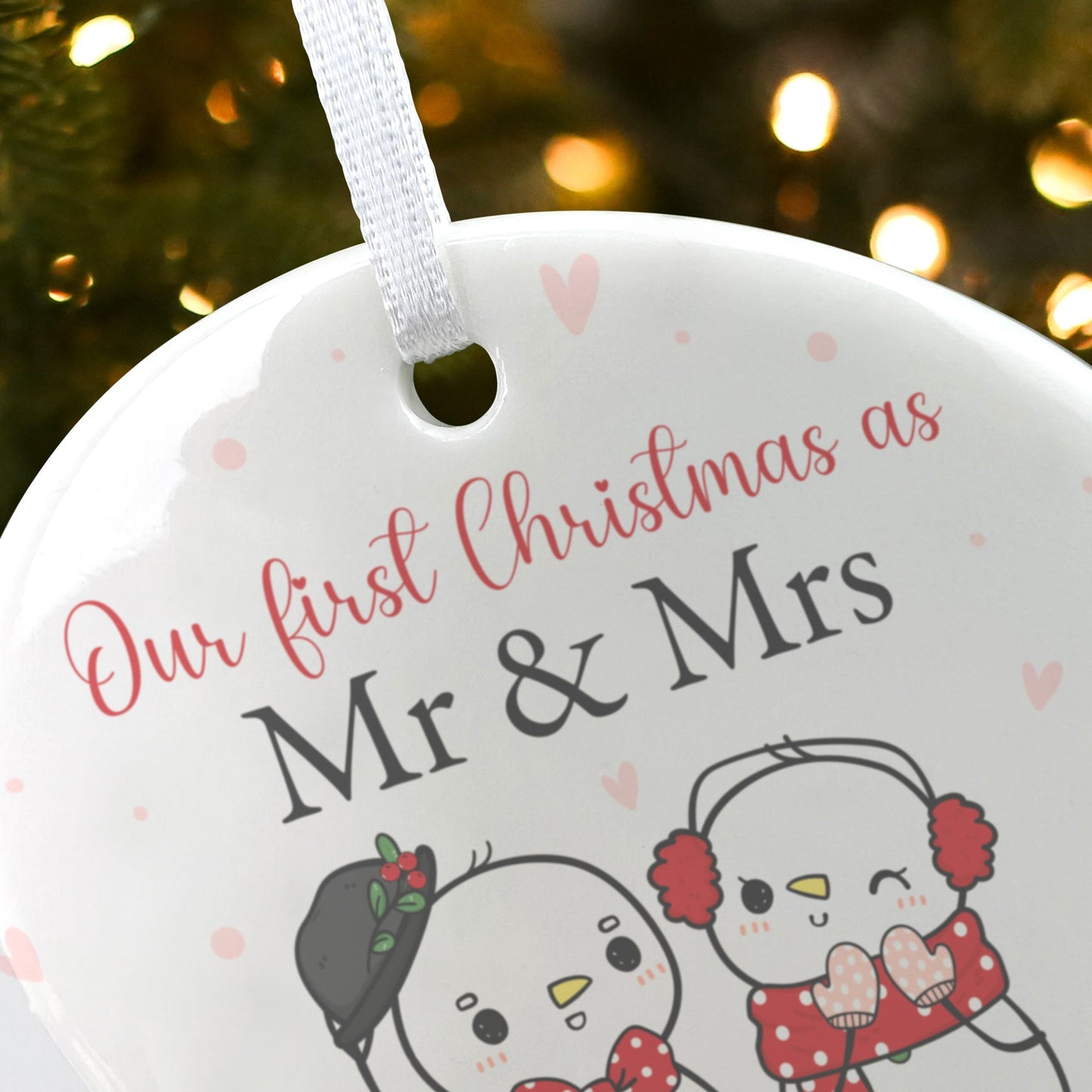 Couples Snowman Ceramic Disc Hanging Decoration + Gift Box