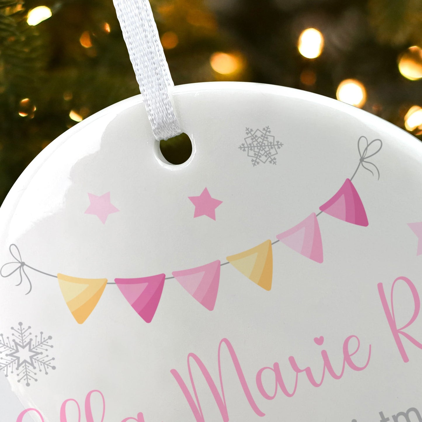 My First Christmas Baby Girl Garland Ceramic Disc Hanging Decoration + Gift Box