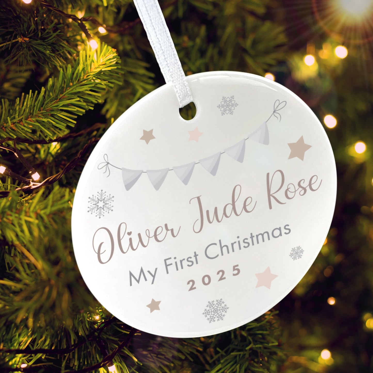 My First Christmas Baby Garland Ceramic Disc Hanging Decoration + Gift Box