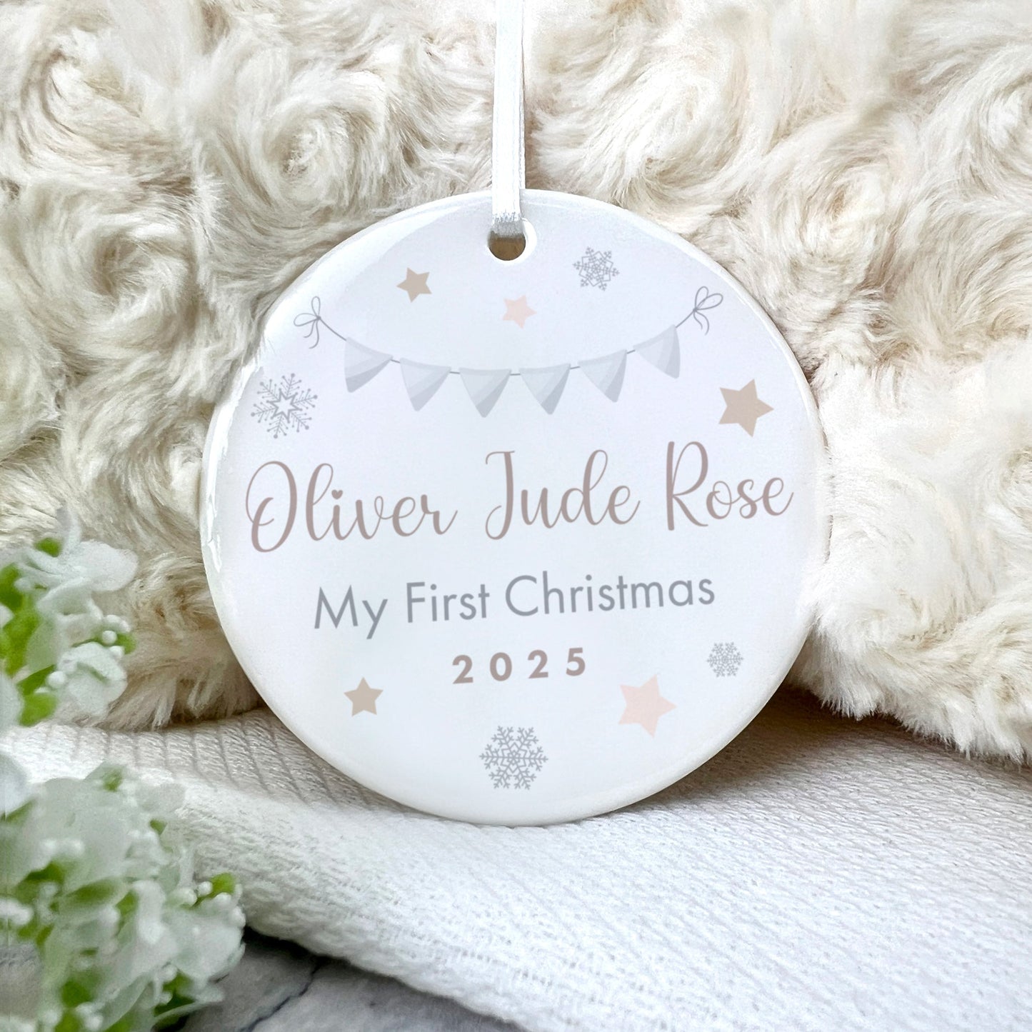 My First Christmas Baby Garland Ceramic Disc Hanging Decoration + Gift Box