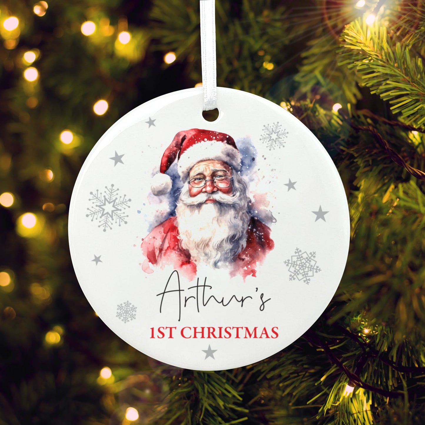 Traditional Santa Any Message Ceramic Disc Hanging Decoration + Gift Box