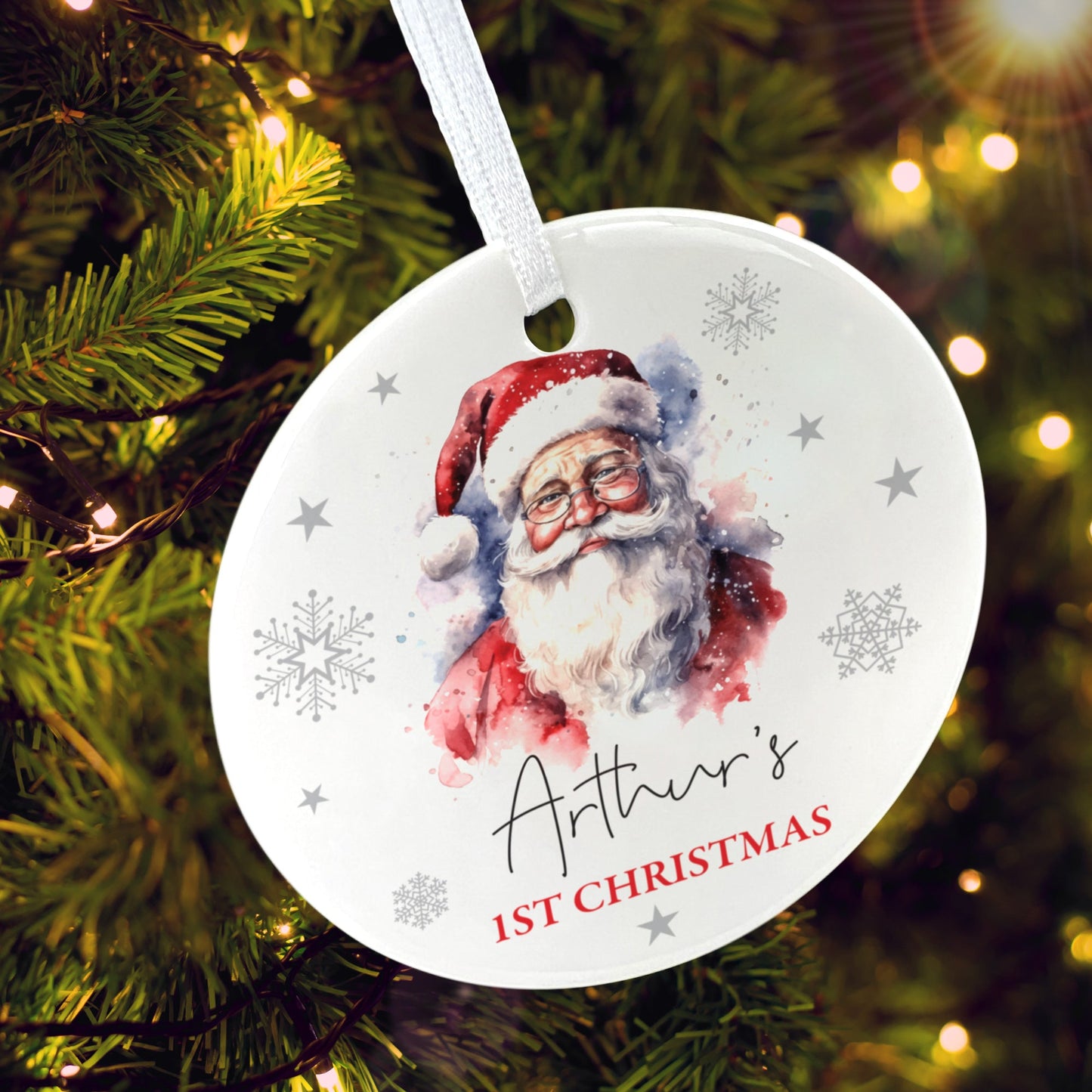 Traditional Santa Any Message Ceramic Disc Hanging Decoration + Gift Box