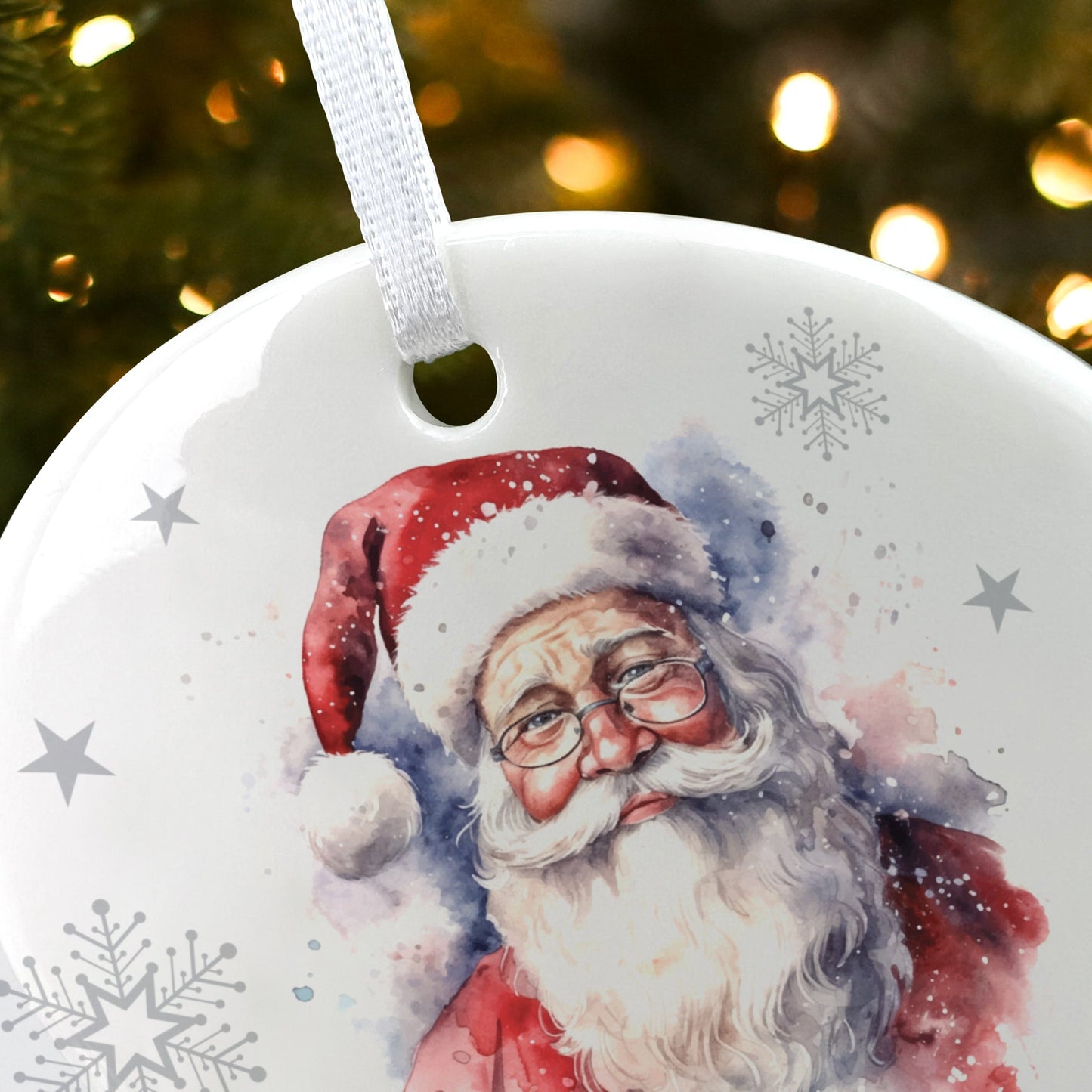 Traditional Santa Any Message Ceramic Disc Hanging Decoration + Gift Box