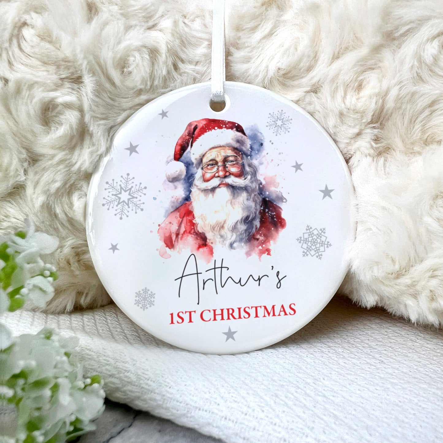 Traditional Santa Any Message Ceramic Disc Hanging Decoration + Gift Box