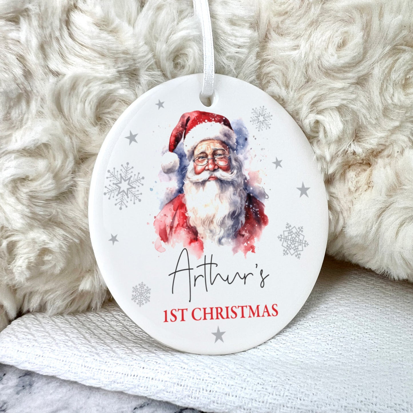 Traditional Santa Any Message Ceramic Disc Hanging Decoration + Gift Box