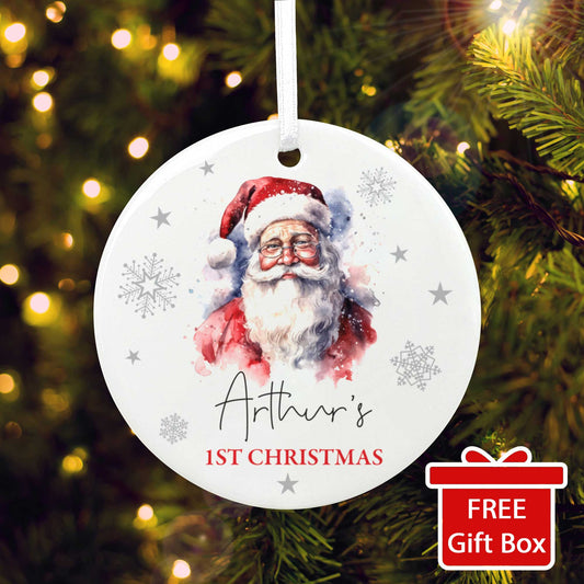Traditional Santa Any Message Ceramic Disc Hanging Decoration + Gift Box