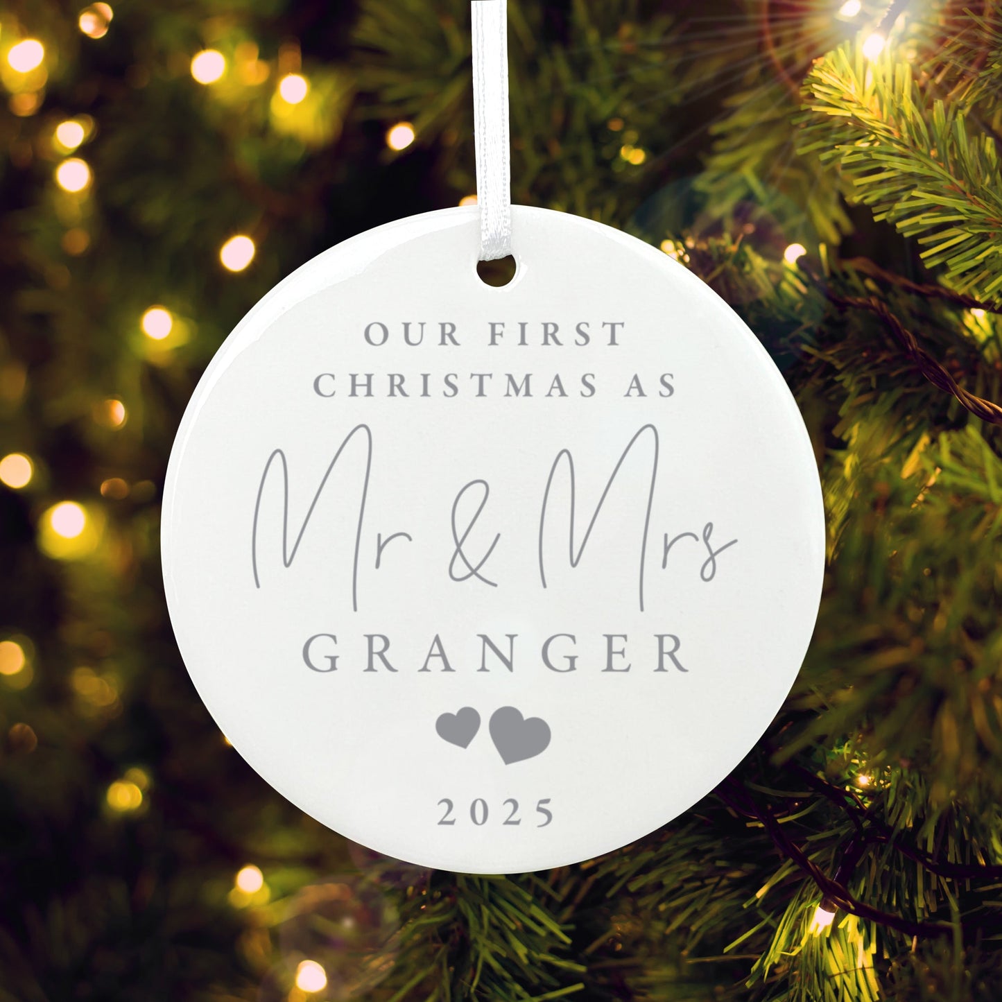 Our First Christmas Married Ceramic Disc Hanging Decoration + Gift Box