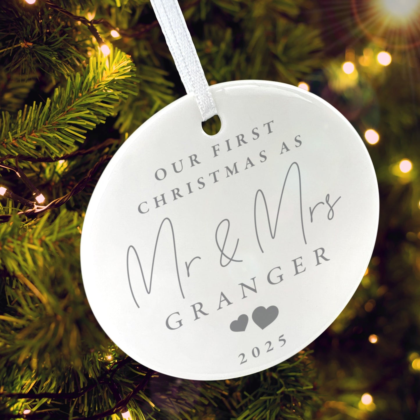 Our First Christmas Married Ceramic Disc Hanging Decoration + Gift Box