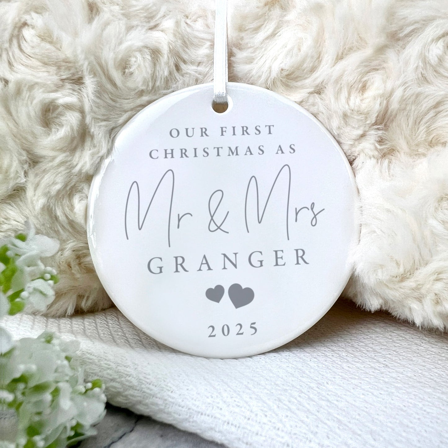 Our First Christmas Married Ceramic Disc Hanging Decoration + Gift Box