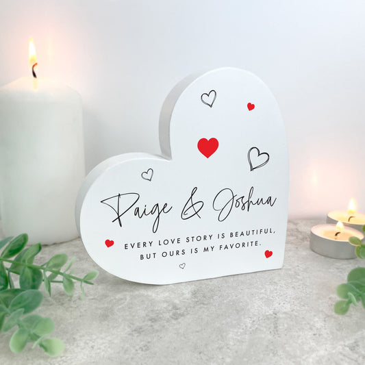 Personalised Couples Names White Wooden Freestanding Heart