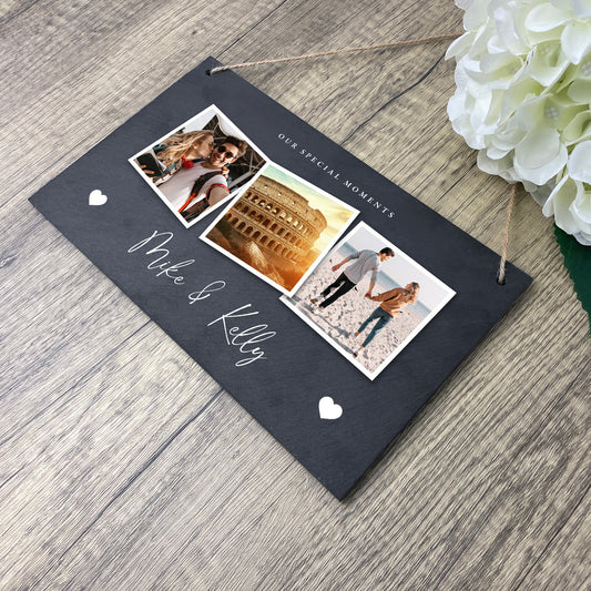 Personalised Couples Photo Slate Hanging Sign 25 x 15cm