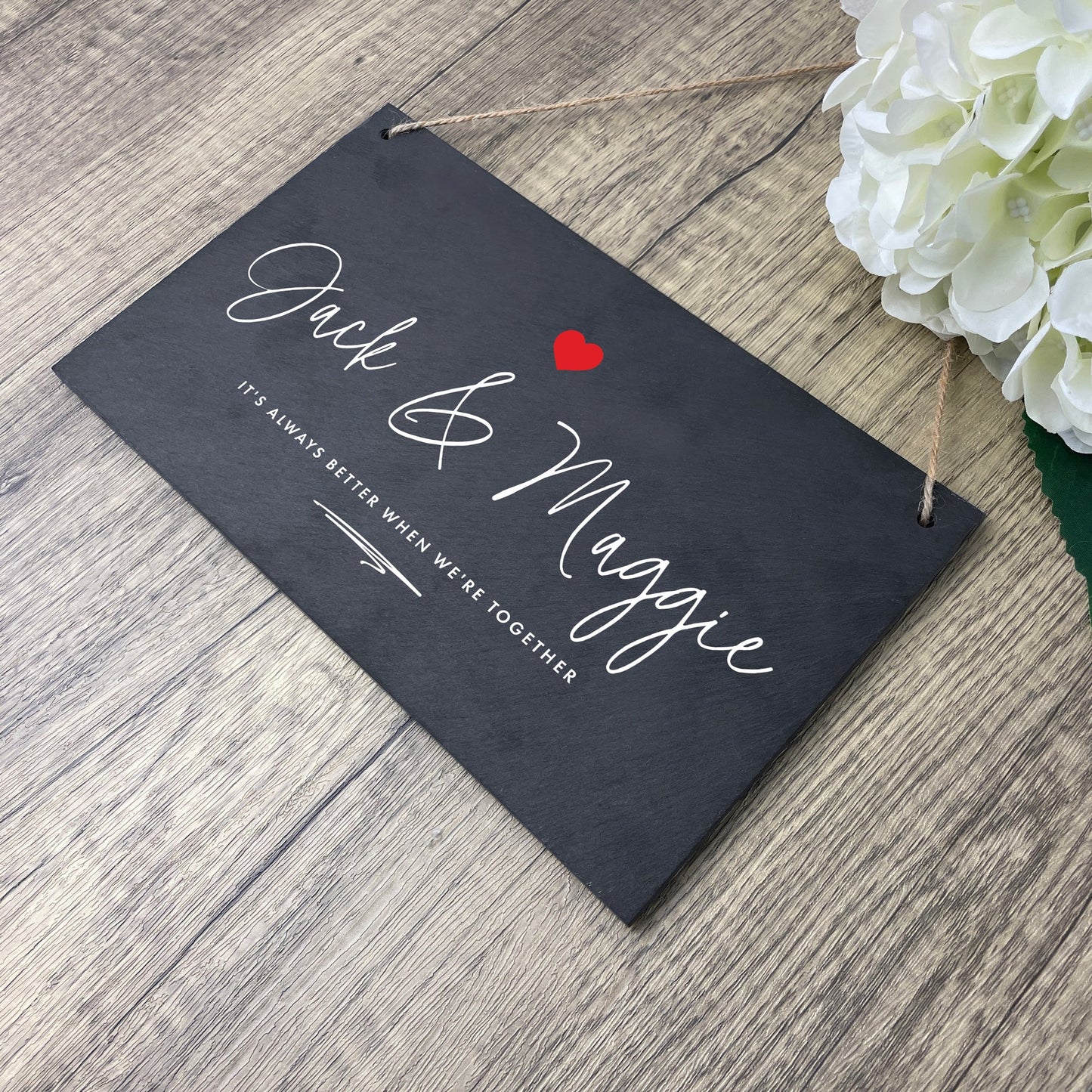 Personalised Couples Names Slate Hanging Sign 25 x 15cm