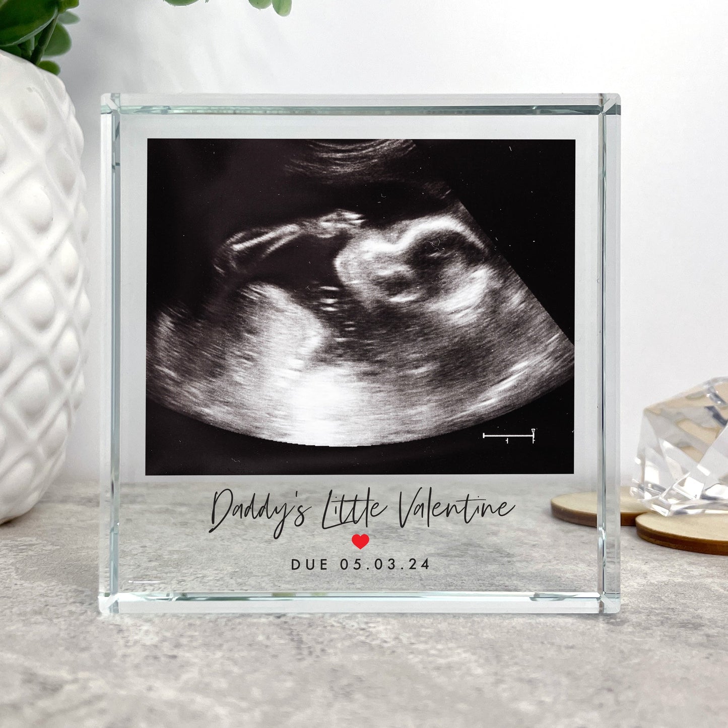 Personalised Baby Scan Red Heart Photo Crystal Token
