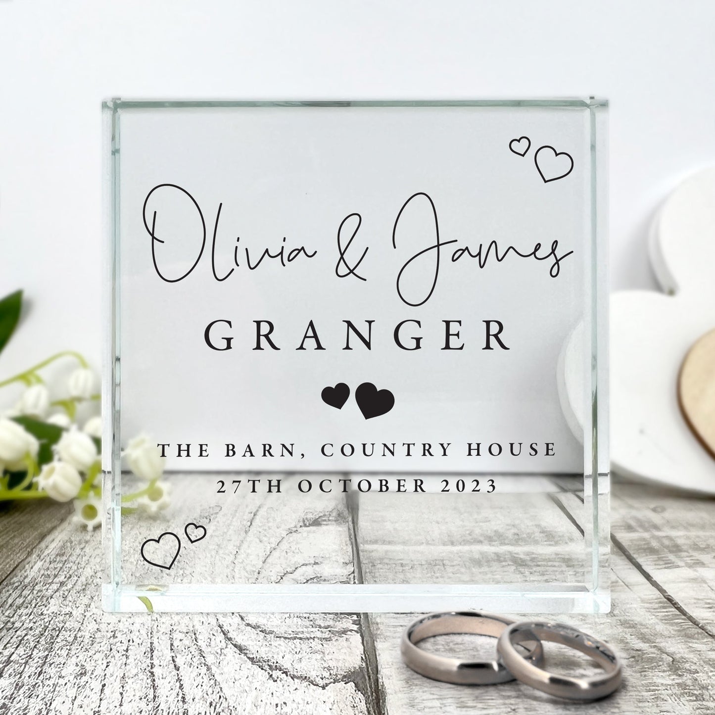 Personalised Wedding Script Text Crystal Token