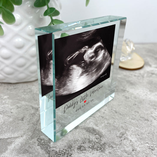 Personalised Baby Scan Red Heart Photo Crystal Token
