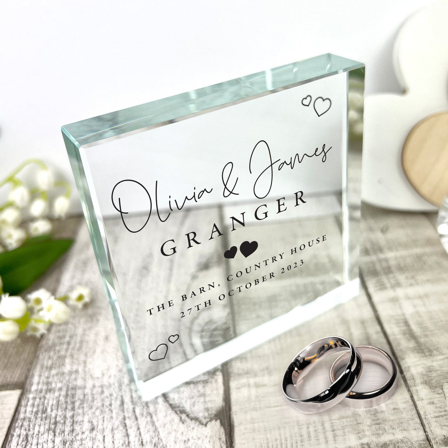 Personalised Wedding Script Text Crystal Token