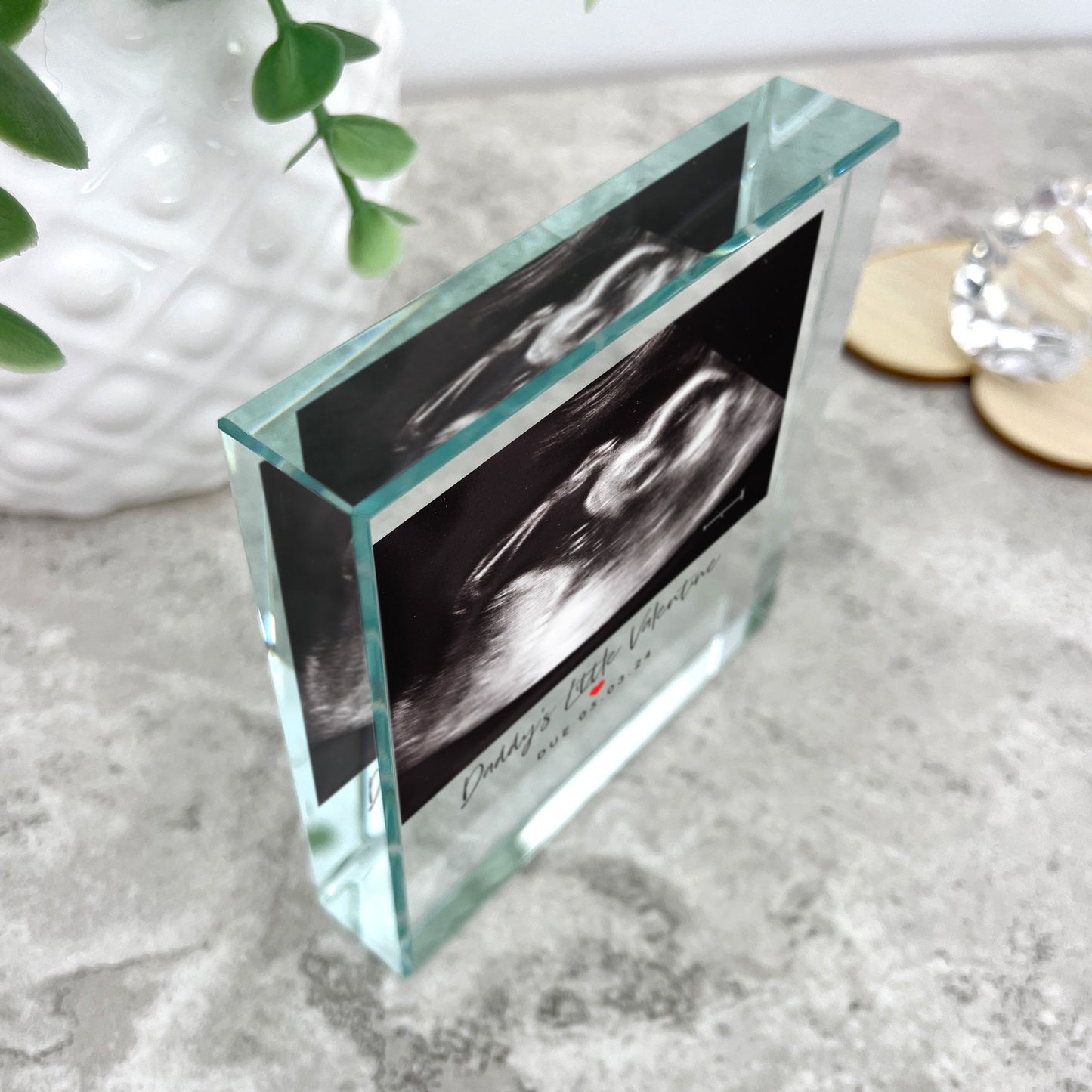 Personalised Baby Scan Red Heart Photo Crystal Token