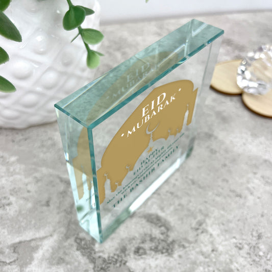 Personalised Eid al-Fitr Mosque Silhouette Crystal Token