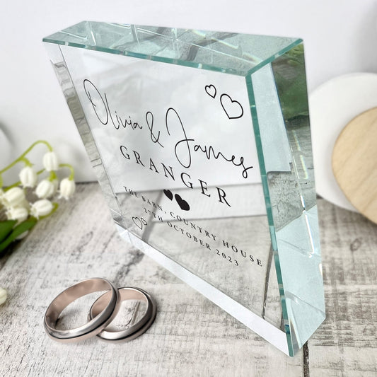 Personalised Wedding Script Text Crystal Token