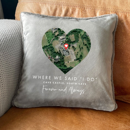 Personalised Heart Map Location Faux Fur Cuddle Cushion