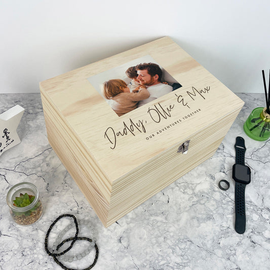Personalised Our Adventures Together Pine Photo Memory Box - 5 Sizes