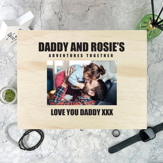 Personalised Bold Custom Text Pine Photo Memory Box - 5 Sizes