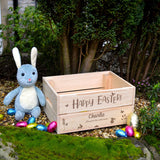 Personalised Easter Crate with Engraved Design Solid Wood Easter Egg Hunt Box