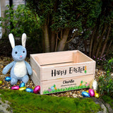 Customisable Easter Wooden Crate with UV Printed Design – Personalised 'Happy Easter' Gift Box
