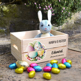 Personalised Easter Crate for Easter Egg Hunt Flowers and Eggs