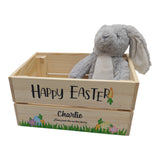 Customisable Easter Wooden Crate with UV Printed Design – Personalised 'Happy Easter' Gift Box