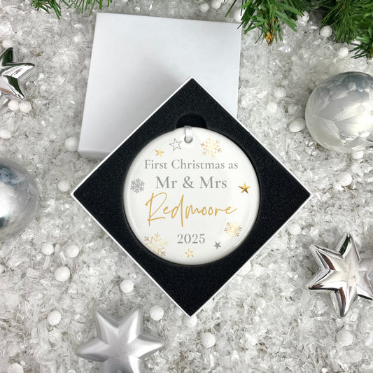 First Christmas As Ceramic Disc Hanging Decoration + Gift Box