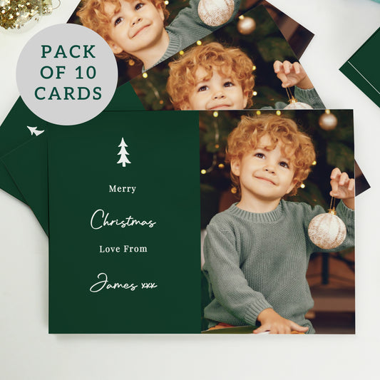 Personalised Photo Upload Pack of 10 Green Christmas Cards