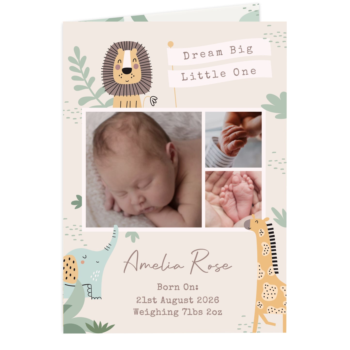Personalised Photo Upload Safari New Baby Card