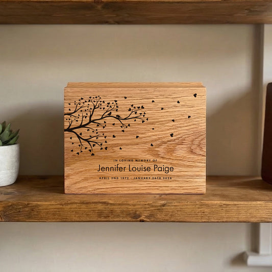 Personalised Slim Oak Urn For Cremation Ashes - Branch of Love Design