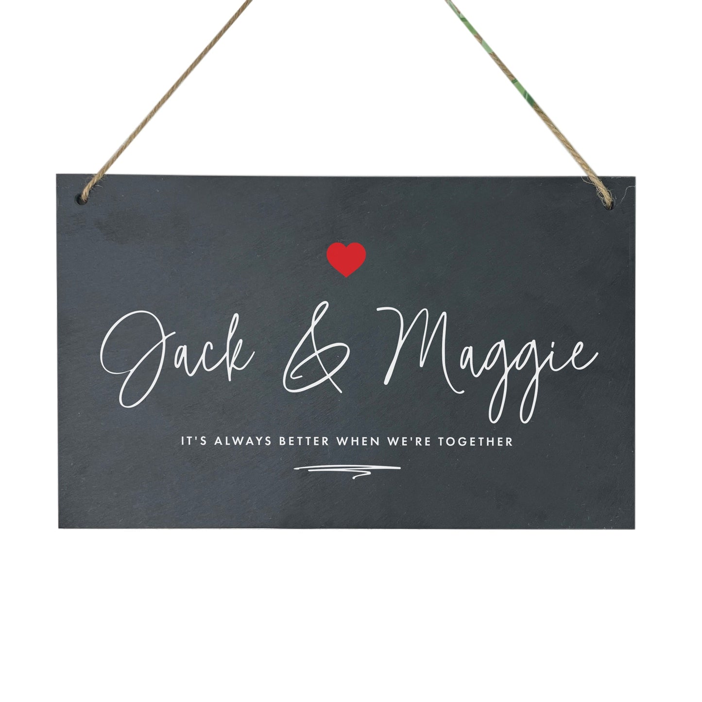 Personalised Couples Names Slate Hanging Sign 25 x 15cm